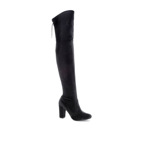 CHINESE LAUNDRY Womens Black Tie Velvet Fabric Bree Toe Block Heel Boots 7.5 M - Picture 1 of 2